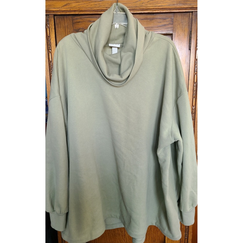 Ava & Viv Womens 3X Sage Green Cowl Neck Fleece Sweatshirt Oversized Pullover